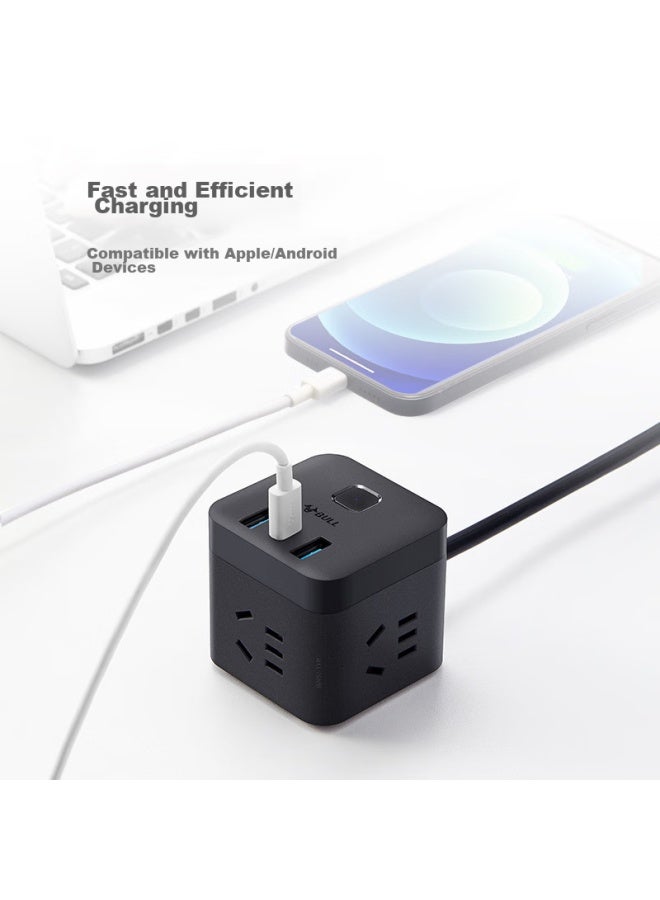 Bull 20w Pd Apple Fast Charging Cube Power Strip/extension Cord/power Bar/power Strip, Type-c+usb+3 Outlets, 1.5 Meters Long, Black, Gnv-uu2203h With Master Switch - Image 4