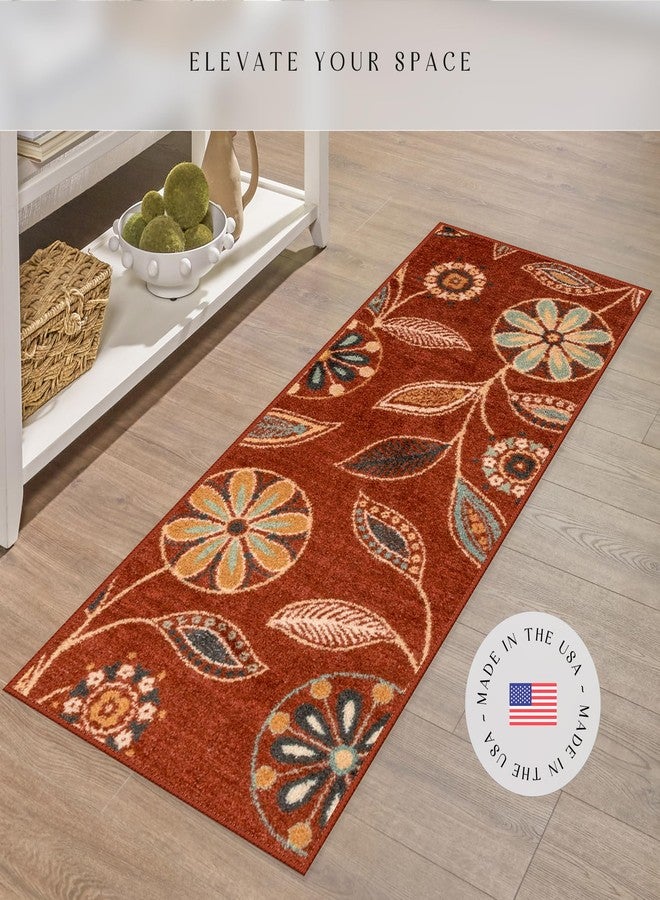 Maples Rugs Reggie Floral Runner Rug - Made in USA - Washable, Non Slip Indoor Carpet for Kitchen, Hallway, and Laundry Room, 1'8 x 5, Merlot - Image 2