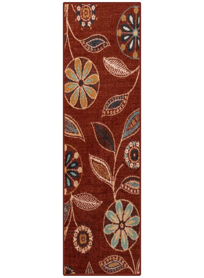 Maples Rugs Reggie Floral Runner Rug - Made in USA - Washable, Non Slip Indoor Carpet for Kitchen, Hallway, and Laundry Room, 1'8 x 5, Merlot - Image 1