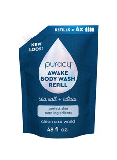 puracy Puracy Natural Shower Gel Refill Citrus and Sea Salt 48 fl oz Plant Powered Body Wash for Smoother, Clearer Skin (Citrus, Sea Salt, 48 fl oz, 1 Pack)  - Image 1