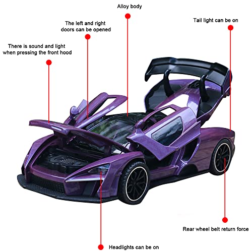 chengchuang 1:32 Scale Mclaren Senna Pull Back Toy Car With Lights And Music - For Kids,Purple - Image 2
