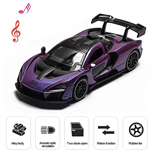 chengchuang 1:32 Scale Mclaren Senna Pull Back Toy Car With Lights And Music - For Kids,Purple - Image 5