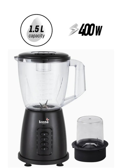 Icona Commercial Nutrition Grinder & Blender – 1.5L Food Processor for Juicing, Blending, Ice Crushing, 300-400W Copper Motor for Home, Hotel, Kitchen Use