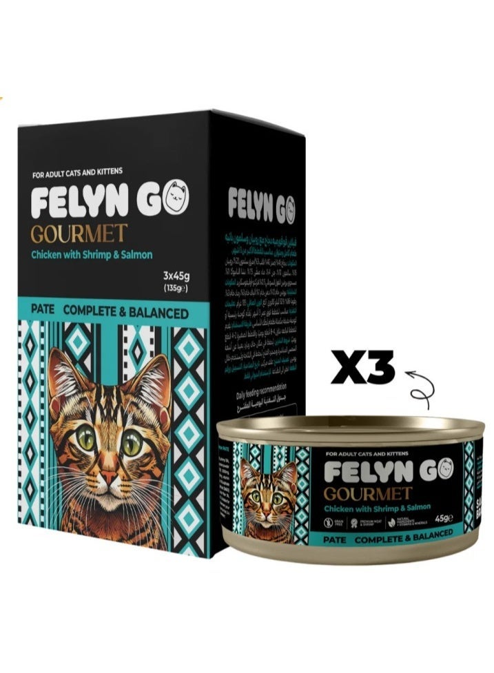 Felyn GO Chicken with Shrimp & Salmon Pâté for Adult Cats & Kittens – 3 Pack Wet Cat Food – Premium Complete & Balanced Pâté (45g × 3) - Image 2