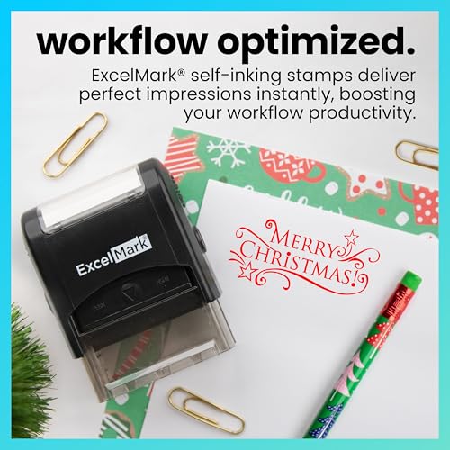 ExcelMark Self-Inking Christmas Rubber Stamp - Merry Christmas - Prints in Red Ink - Image 3