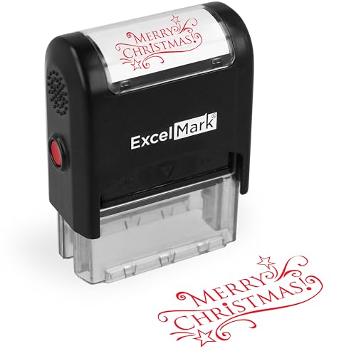 ExcelMark Self-Inking Christmas Rubber Stamp - Merry Christmas - Prints in Red Ink - Image 1