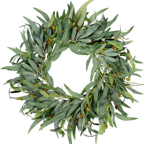 Sggvecsy Artificial Olive Wreath for Front Door 22 inch Greenery Wreath with Olive Leaves Olive Bean Green Leaves Wreath Spring Summer Wreath for All Seasons Wall Window Home Indoor Outdoor Decor - Image 1