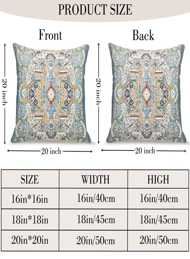 BUAEL Boho Floral Throw Pillow Covers 20x20 inch Set of 2,Blue Boho Rug Geometric Floral Pattern Decor Double Sided Pattern Cushion Cover Soft Pillow Case Living Sofa Room Bed Square Pillow Cover - Image 2