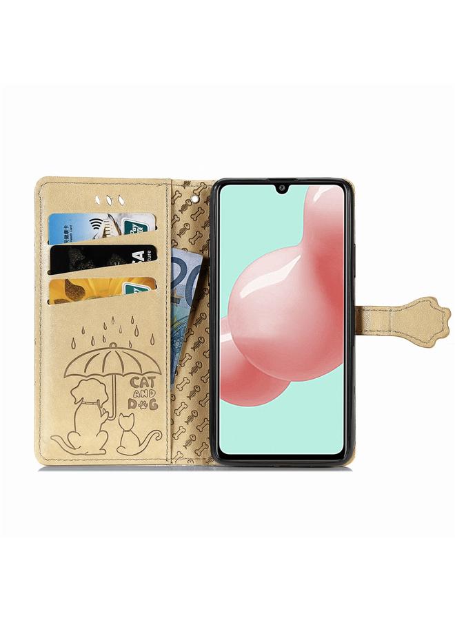 اس-توب جراب لهاتف Galaxy A41 من الجلد المنقوش بشكل قطة وكلب لطيف مع حامل / فتحة بطاقة / محفظة / حبل - Image 3