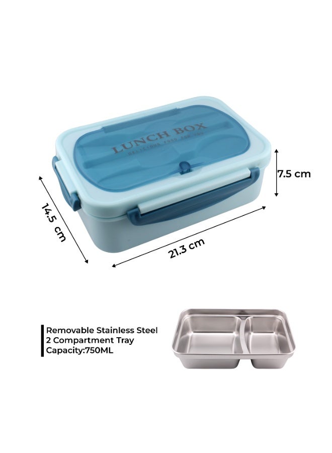 CRAVISTA Stainless Steel Lunch Box for Kids & Adults – 2 Compartment Bento Lunch Box with Cutlery |Insulated Leakproof Lunchbox, BPA Free 1200ml Tiffin for School, Office, Travel (Blue) - Image 5