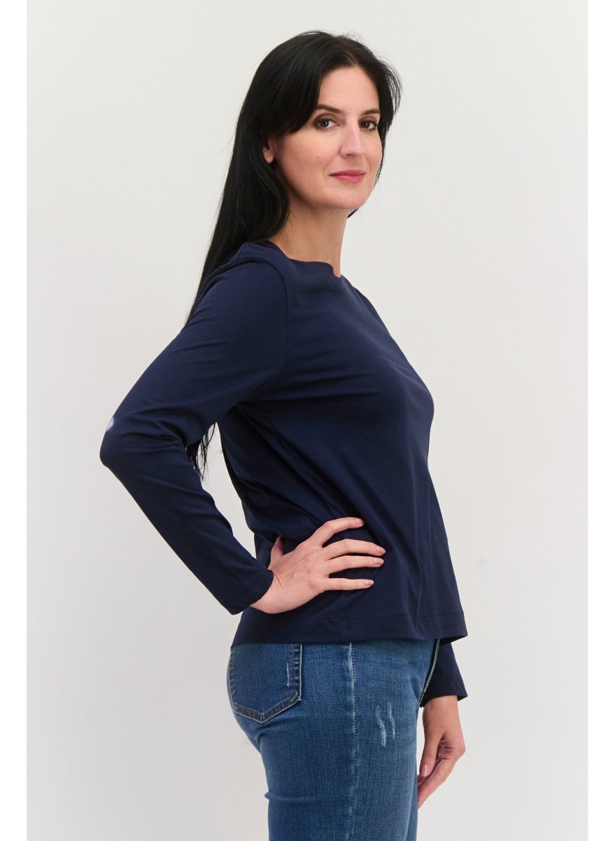 Women Round Neck Long Sleeve Embroidered Logo T-Shirt, Navy - pzsku/Z5573EA96AD35D90C93E2Z/45/_/1737642060/22619757-b35c-4a65-a588-f849087ddb60