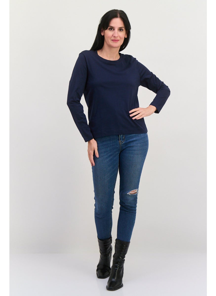 Women Round Neck Long Sleeve Embroidered Logo T-Shirt, Navy - pzsku/Z5573EA96AD35D90C93E2Z/45/_/1737642109/f4554160-f8b5-4460-a7c4-1523f87ecbe1