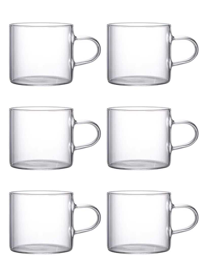 6 أكواب قهوة زجاجية شفافة عالية البورسليكات، سعة 100 مل - أكواب قهوة بتصميم مقبض للقهوة والمشروبات والاستخدام اليومي - Image 1