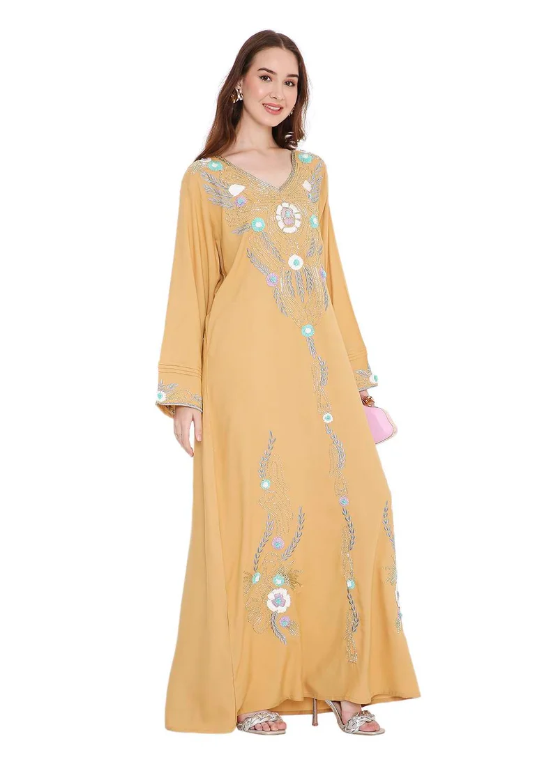 HANA & SARA LONG VISCOSE UNIQUE THREAD EMBROIDERY LONG SLEEVES ARABIC KAFTAN JALABIYA DRESSES