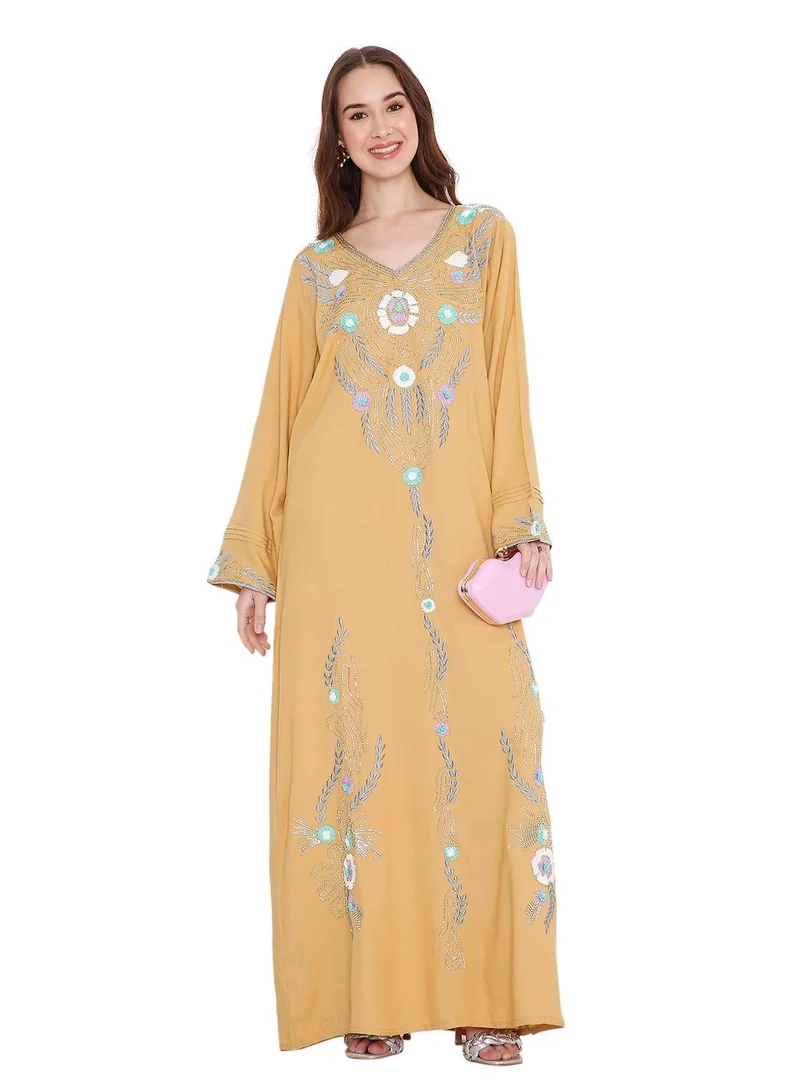 HANA & SARA LONG VISCOSE UNIQUE THREAD EMBROIDERY LONG SLEEVES ARABIC KAFTAN JALABIYA DRESSES