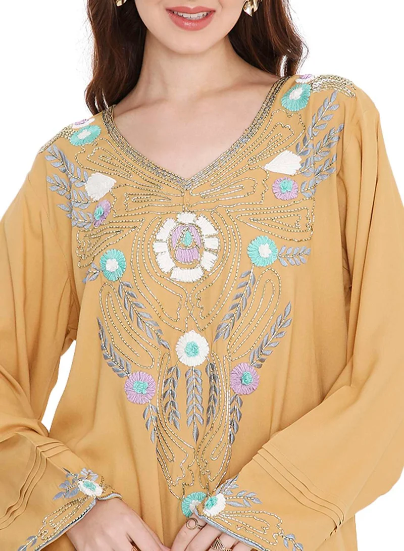 HANA & SARA LONG VISCOSE UNIQUE THREAD EMBROIDERY LONG SLEEVES ARABIC KAFTAN JALABIYA DRESSES