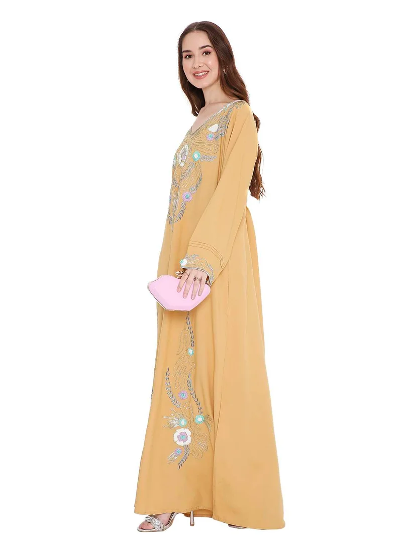 HANA & SARA LONG VISCOSE UNIQUE THREAD EMBROIDERY LONG SLEEVES ARABIC KAFTAN JALABIYA DRESSES