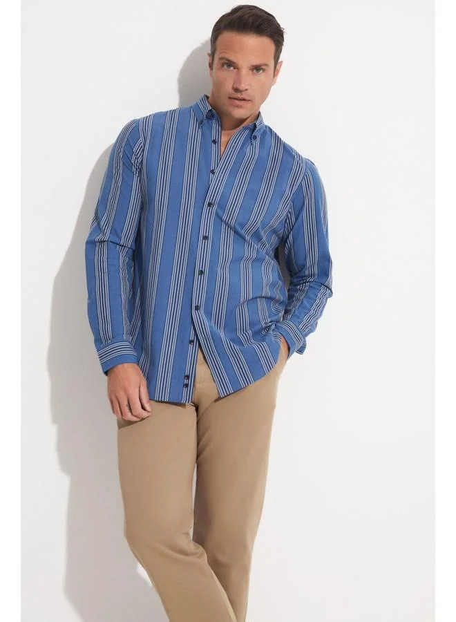 JUNE June Exclusive Men Regular Fit Striped Woven Shirt Indigo - Navy