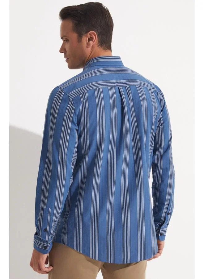 JUNE June Exclusive Men Regular Fit Striped Woven Shirt Indigo - Navy