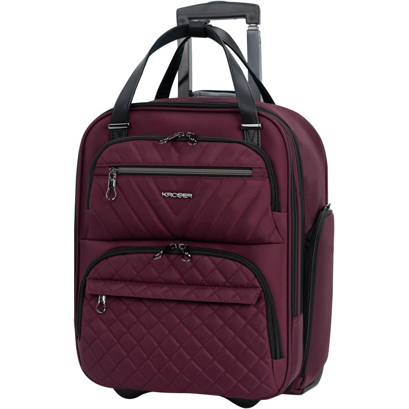 KROSER Carry On Underseat Multi-functional, 16-inch Underseater Lightweight Overnight Suitcase for Women, Burgundy - Image 1