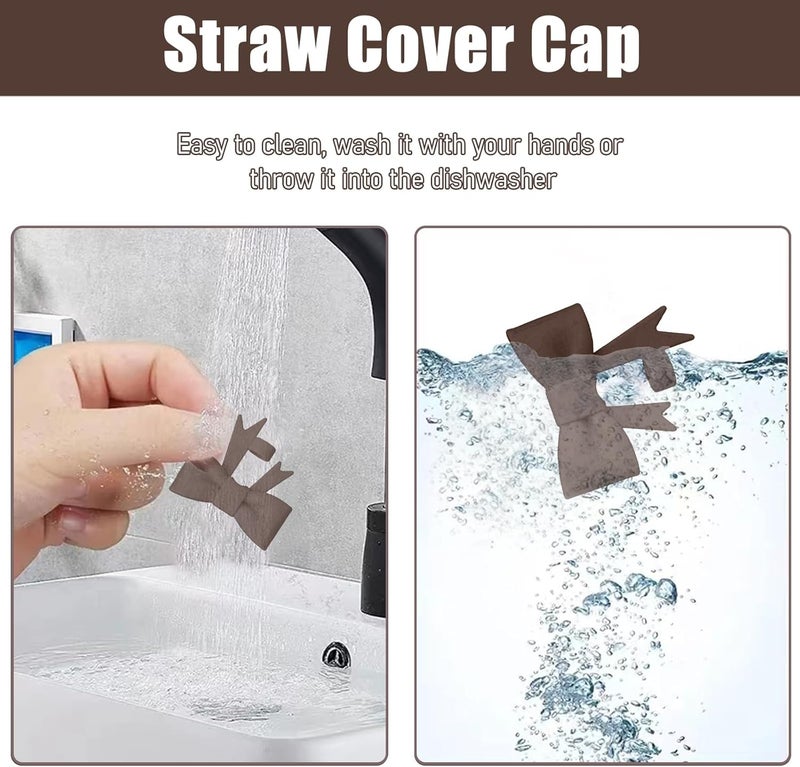 Hpebl 4Pcs Silicone Straw Toppers Covers for Stanley Cups 40/30oz 10mm(0.4in) Chocolate Dust-Proof Bow Straw Covers Toppers Suitbale for Stanley Cup Accessories Reusable Straws Caps - Image 3