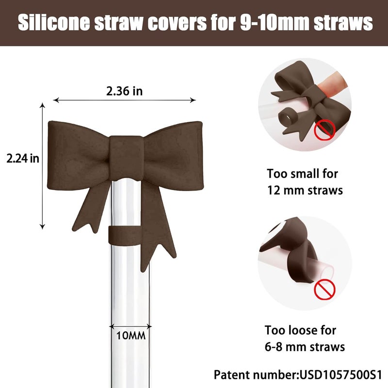 Hpebl 4Pcs Silicone Straw Toppers Covers for Stanley Cups 40/30oz 10mm(0.4in) Chocolate Dust-Proof Bow Straw Covers Toppers Suitbale for Stanley Cup Accessories Reusable Straws Caps - Image 2