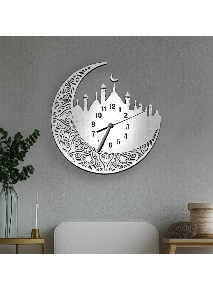 REBENUO Clock Islamic Art Wall – Mosque & Moon Design for Living Room or Office, 60x60 cm - Image 2