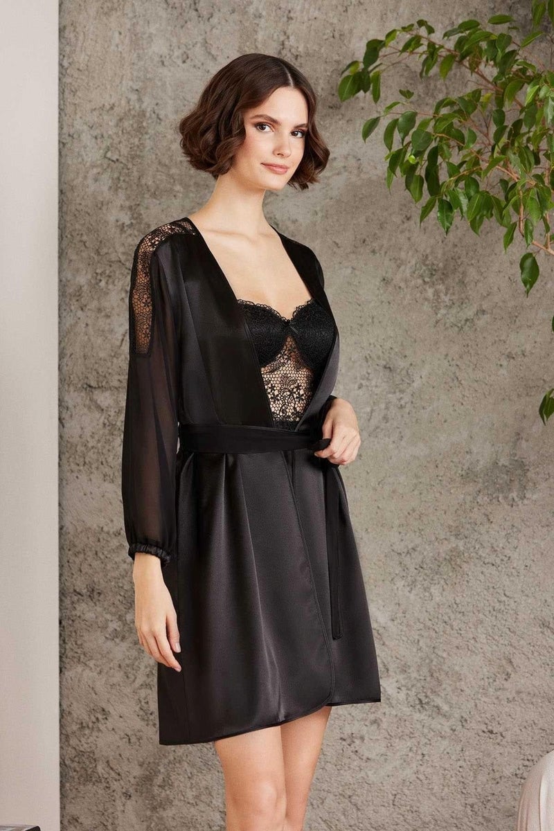 pierre cardin 6005 Women's Black Bridal Dowry Set 6 Piece Satin Set  - Image 1