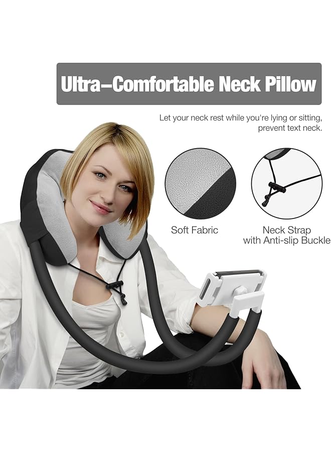 erorex Neck Phone Holder Lazy Gooseneck Phone Pillow Holder Bracket 360° Rotation Universal Mobile Phone Tablet Stand For 4 Inch To 11 Inch Devices Fits For Iphone For Galaxy S21 For Ipad Black - Image 3
