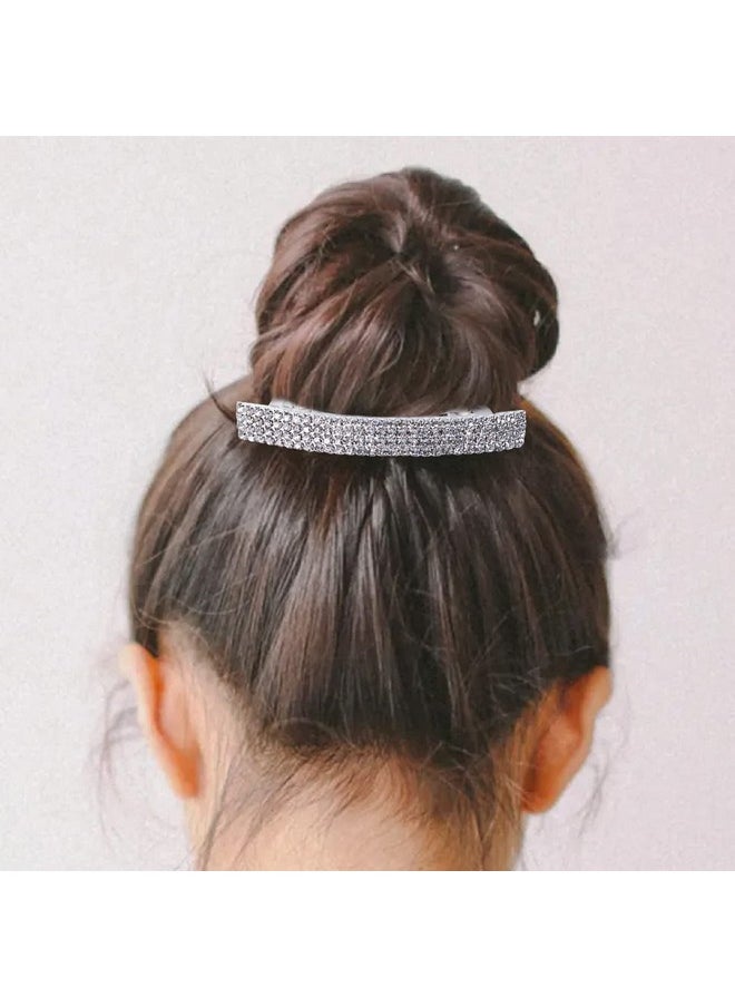 Meisuitd - Meisuitd Crystal Hair Barrette 2 Pcs Sparkly Rhinestone Hair Clip French Design Bridal Fashion Gorgeous Bling Rhinestone Hair Clips Ponytail Holder Side Clips 2.55 inch - Image 1