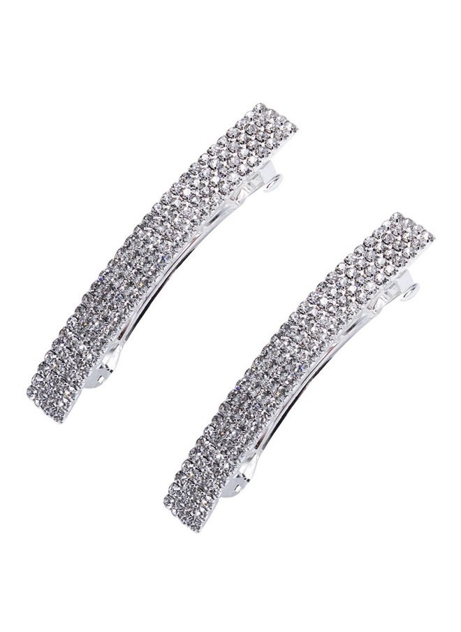 Meisuitd - Meisuitd Crystal Hair Barrette 2 Pcs Sparkly Rhinestone Hair Clip French Design Bridal Fashion Gorgeous Bling Rhinestone Hair Clips Ponytail Holder Side Clips 2.55 inch - Image 1