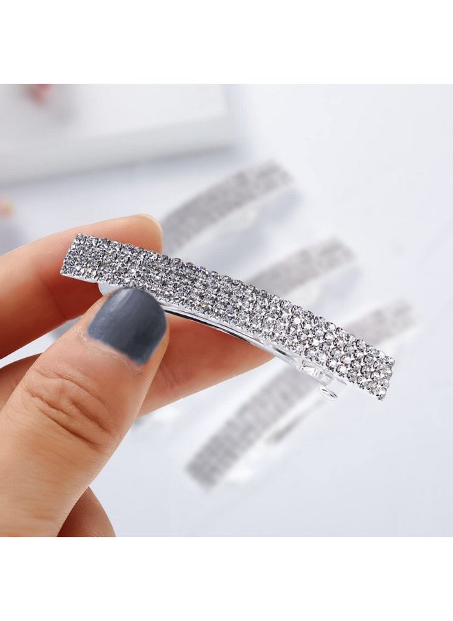 Meisuitd - Meisuitd Crystal Hair Barrette 2 Pcs Sparkly Rhinestone Hair Clip French Design Bridal Fashion Gorgeous Bling Rhinestone Hair Clips Ponytail Holder Side Clips 2.55 inch - Image 1