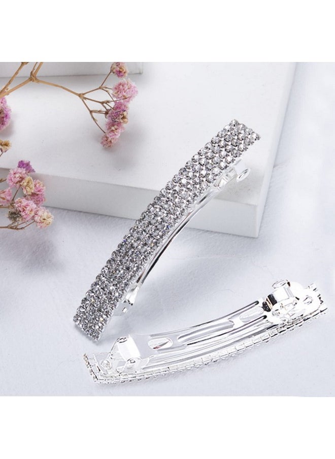 Meisuitd - Meisuitd Crystal Hair Barrette 2 Pcs Sparkly Rhinestone Hair Clip French Design Bridal Fashion Gorgeous Bling Rhinestone Hair Clips Ponytail Holder Side Clips 2.55 inch - Image 1