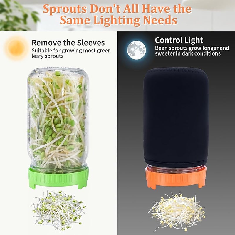 Seed Sprouting Kit with Seeds, 2 Large Wide Mouth Mason Jars with Sprout Lids, Blackout Sleeves, Drain Tray, Stainless Steel Stand, Sprouts Growing Kit for Growing Bean Alfalfa Sprout Seeds - Image 3