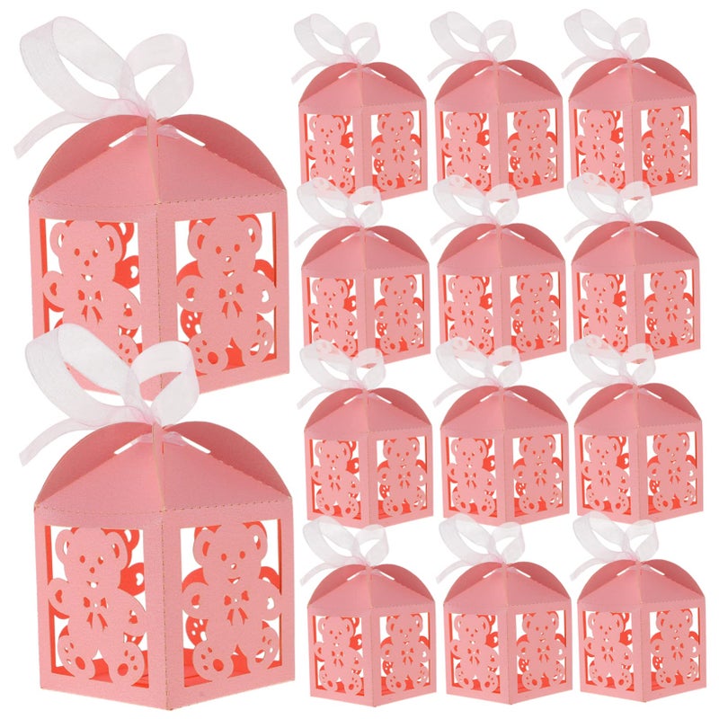 Pink Hollow Bear Candy Boxes 50pcs for Birthday Party Wedding Shower Treats - Image 2