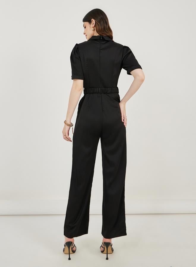 Styli Lapel Collar Straight Leg Jumpsuit with Elasticated Belt - Image 4
