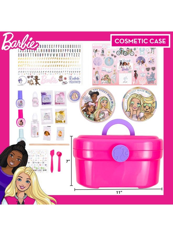 Barbie Cosmetic Case by Horizon Group USA, DIY Beauty Kit for an at-Home Spa Day, Create Your Own Face Sheet Masks, Nail Art & Body Glitter, Includes Reusable Storage Case with Removable Tray - Image 2