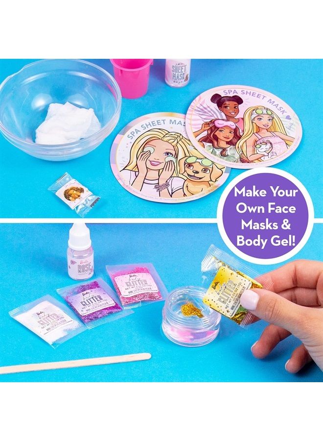 Barbie Cosmetic Case by Horizon Group USA, DIY Beauty Kit for an at-Home Spa Day, Create Your Own Face Sheet Masks, Nail Art & Body Glitter, Includes Reusable Storage Case with Removable Tray - Image 3