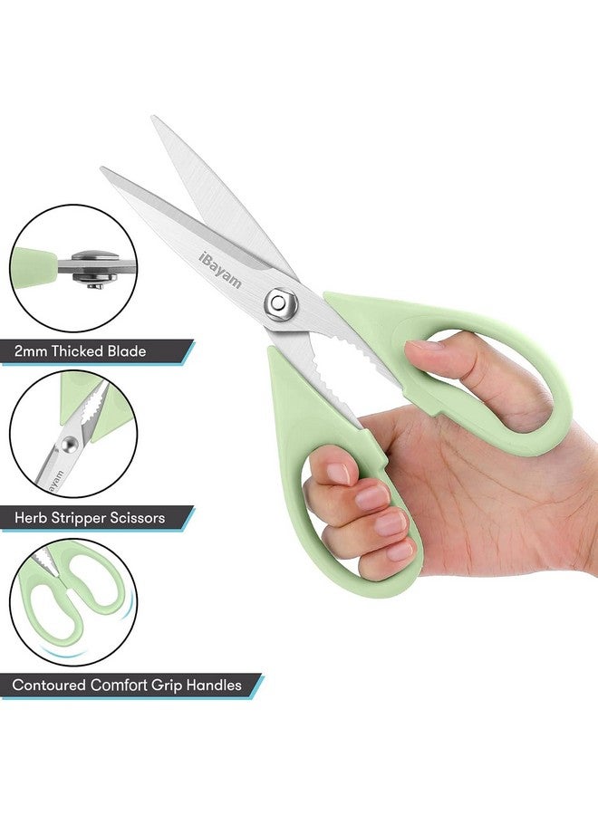 iBayam Kitchen Scissors, All Purpose Heavy Duty Meat Scissors, Dishwasher Safe, Stainless Steel, 2-Pack, Light Blue, Pistachio - Image 4