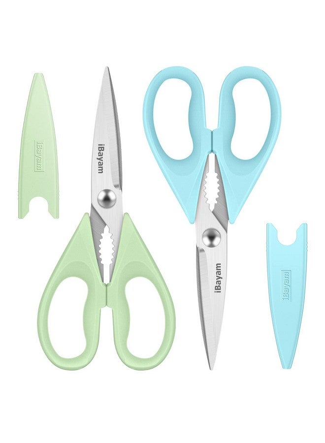 iBayam Kitchen Scissors, All Purpose Heavy Duty Meat Scissors, Dishwasher Safe, Stainless Steel, 2-Pack, Light Blue, Pistachio - Image 1