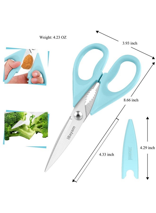 iBayam Kitchen Scissors, All Purpose Heavy Duty Meat Scissors, Dishwasher Safe, Stainless Steel, 2-Pack, Light Blue, Pistachio - Image 3
