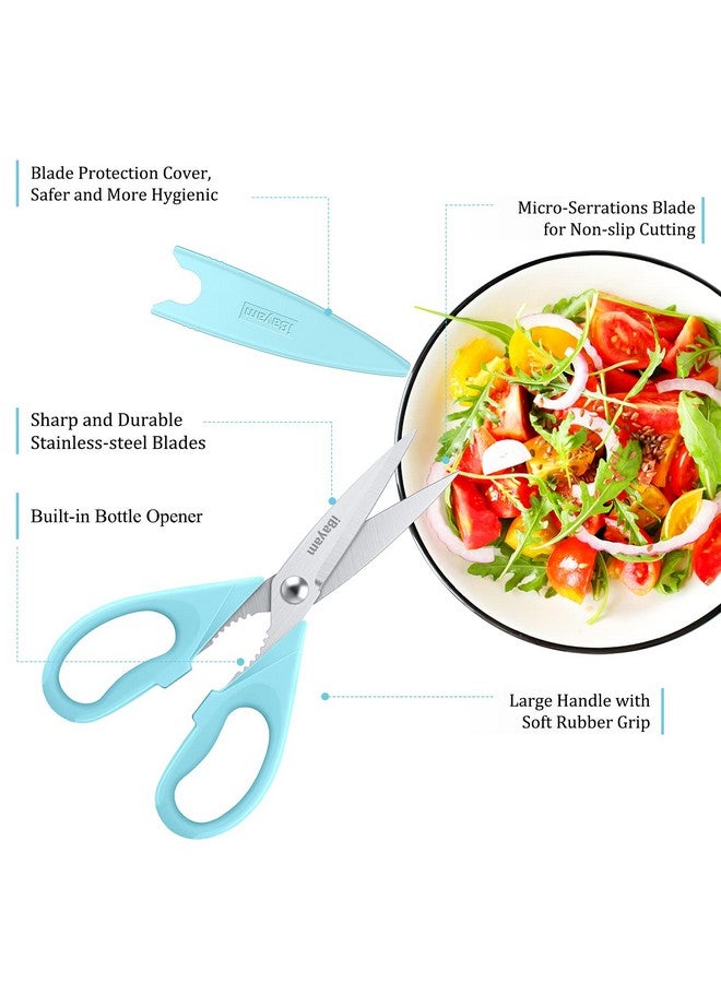 iBayam Kitchen Scissors, All Purpose Heavy Duty Meat Scissors, Dishwasher Safe, Stainless Steel, 2-Pack, Light Blue, Pistachio - Image 2