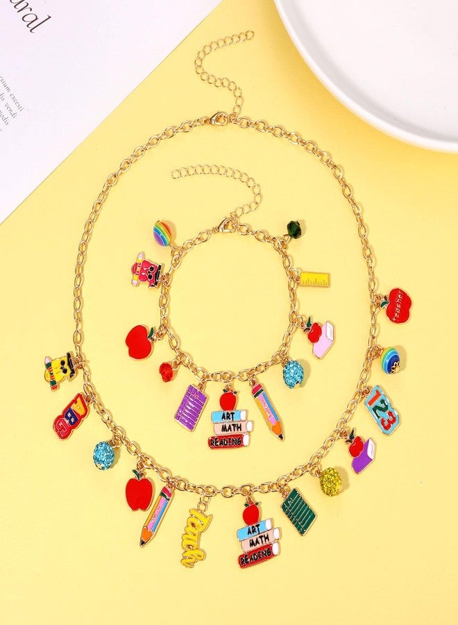 YAHPERN Teacher Necklace Earrings Bracelet for Women, Teacher Accessories, Cute Pencil Book Charms Bracelet Choker Necklace Earrings Teacher Appreciation Gifts Back To School Jewelry (Teacher) - Image 5