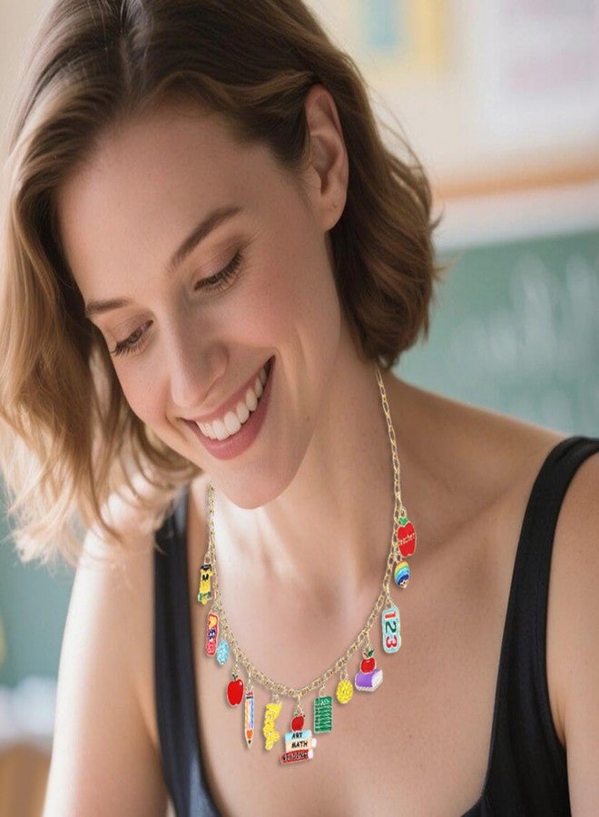 YAHPERN Teacher Necklace Earrings Bracelet for Women, Teacher Accessories, Cute Pencil Book Charms Bracelet Choker Necklace Earrings Teacher Appreciation Gifts Back To School Jewelry (Teacher) - Image 2