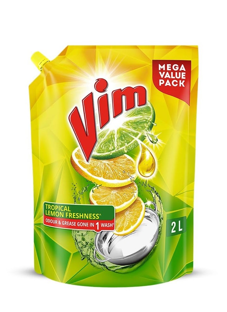 Vim Vim Dishwash Liquid Gel Lemon Refill Pouch 2 Ltr Dishwash Gel Infused With The Power Of Lemons Leaves No Residue  - Image 1