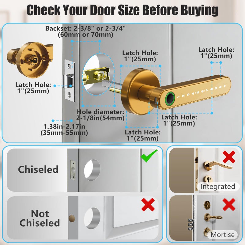 Evanshow Fingerprint Door Lock Biometric Door Knob with Keypad Keyless Entry, Door Locks for Bedrooms, Home Hotel Office Apartment Gold - Image 4