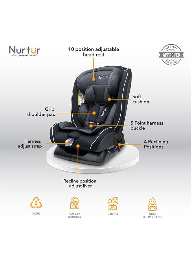 Nurtur مقعد سيارة للأطفال/الأطفال 4 في 1 من أوتو - حزام أمان بـ 4 أوضاع للاستلقاء وخمس نقاط - مسند رأس قابل للتعديل بـ 10 مستويات، من 0 شهر إلى 12 عامًا  - Image 2