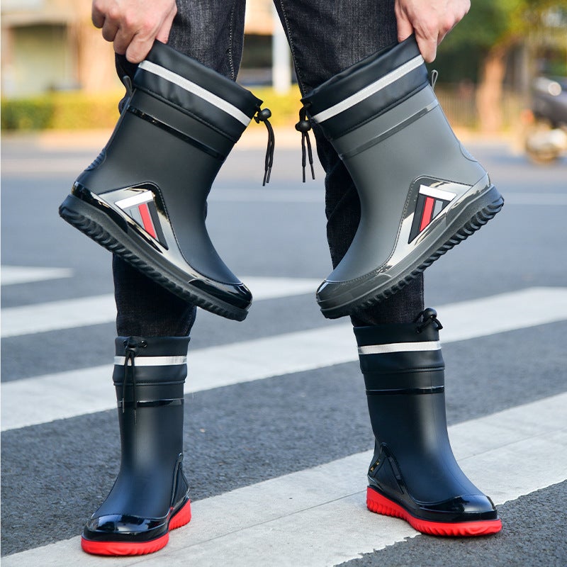 Men'S And Women'S Short Rain Boots With Drawstring, Non-Slip, Fleece-Lined, Outdoor Work, Warm, Waterproof, Casual Rubber Shoes, Durable - Image 2