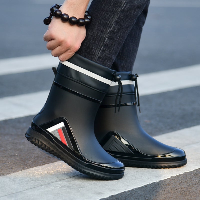 Men'S And Women'S Short Rain Boots With Drawstring, Non-Slip, Fleece-Lined, Outdoor Work, Warm, Waterproof, Casual Rubber Shoes, Durable - Image 4