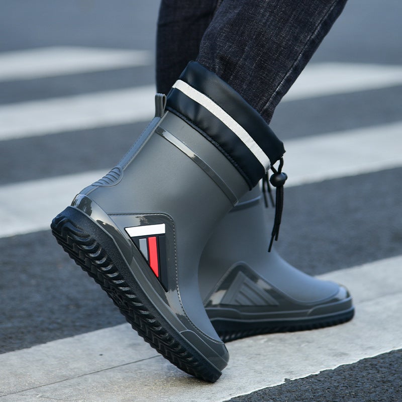 Men'S And Women'S Short Rain Boots With Drawstring, Non-Slip, Fleece-Lined, Outdoor Work, Warm, Waterproof, Casual Rubber Shoes, Durable - Image 3